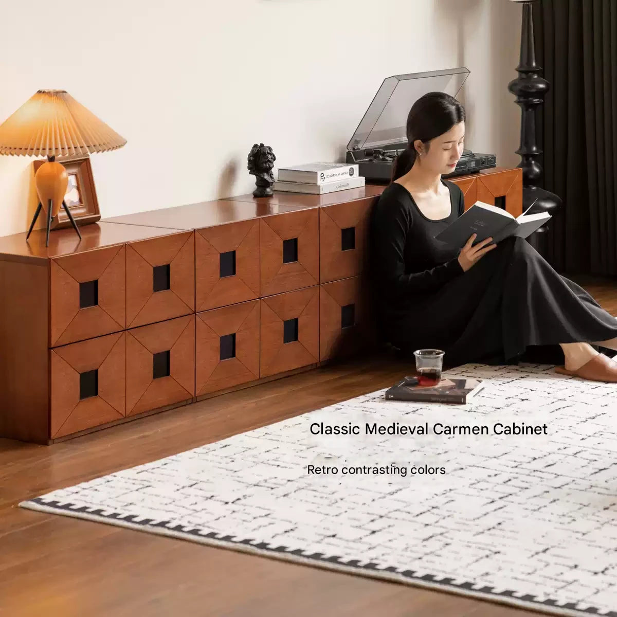 Poplar Solid Wood Ancient Style Module Combination TV Cabinet.