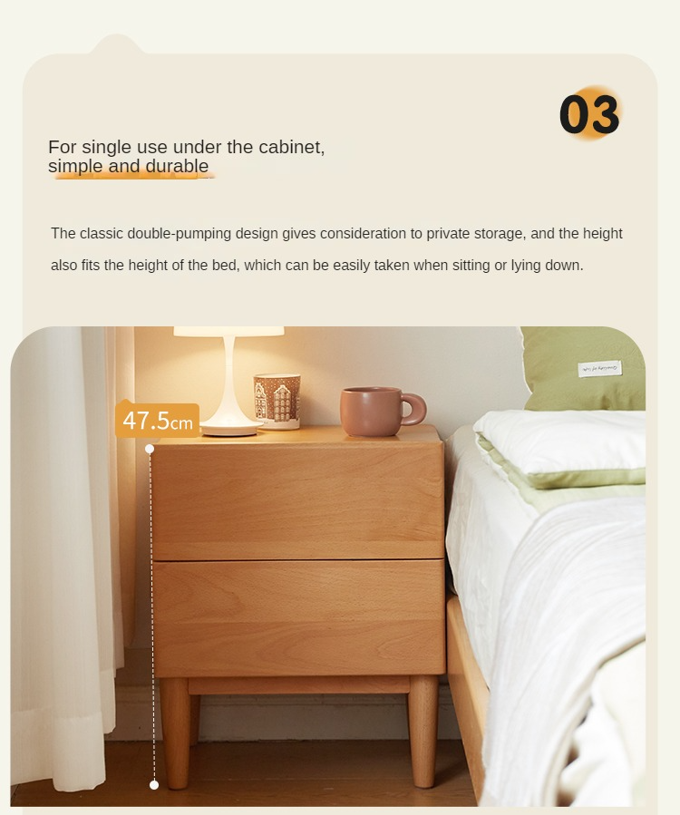 Beech Solid Wood Nightstand and Elevated Storage Rack, Bedside Bookshelf.