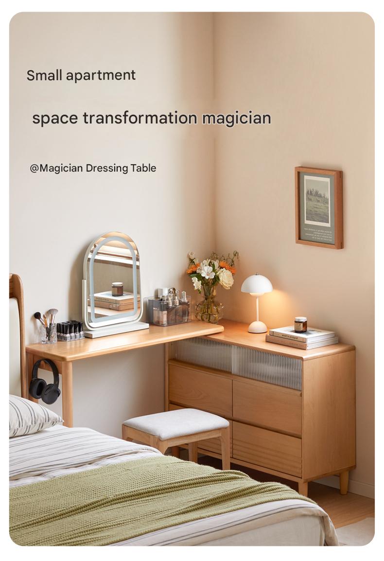 Beech Solid Wood L-Shaped Corner Storage Cabinet, Vanity table.