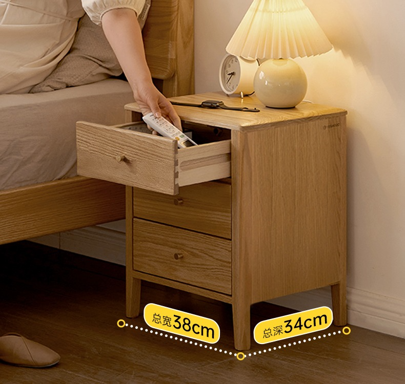 Solid RubberWood, Oak Solid Wood Modern Nightstand)