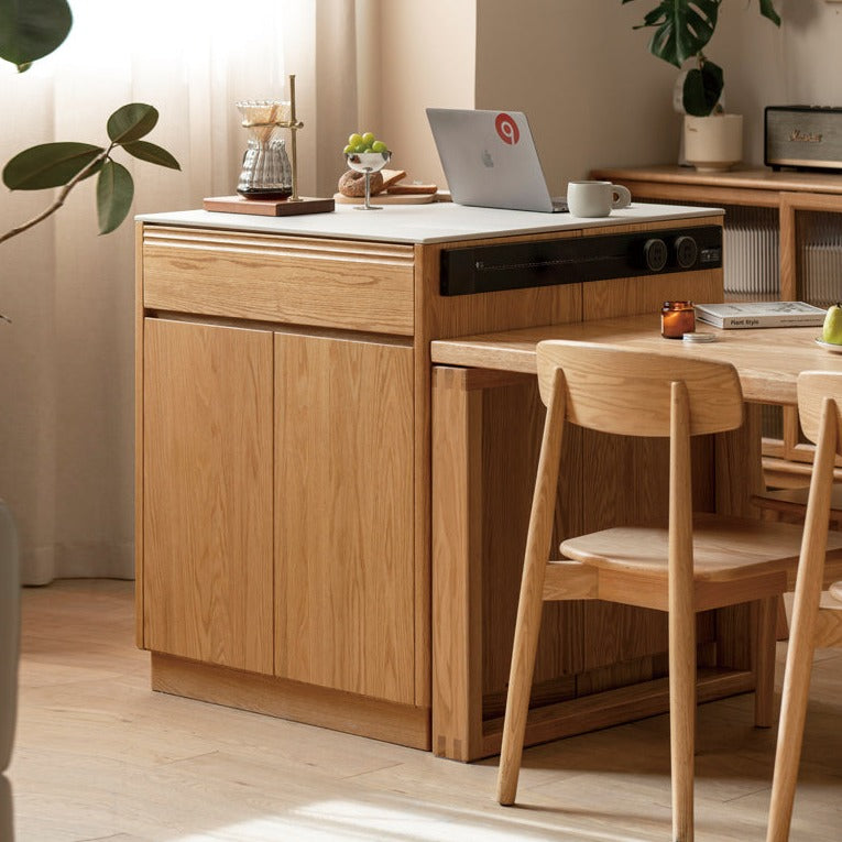 Oak Solid Wood Rock Plate Island Multi-Functional Dining Sideboard