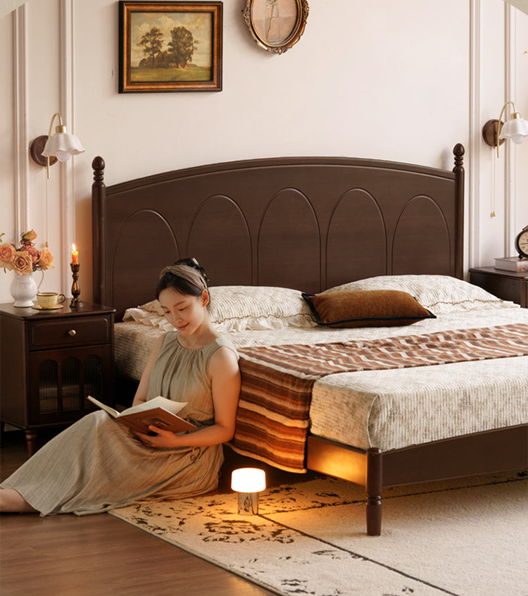 Poplar Solid Wood French Retro Bed