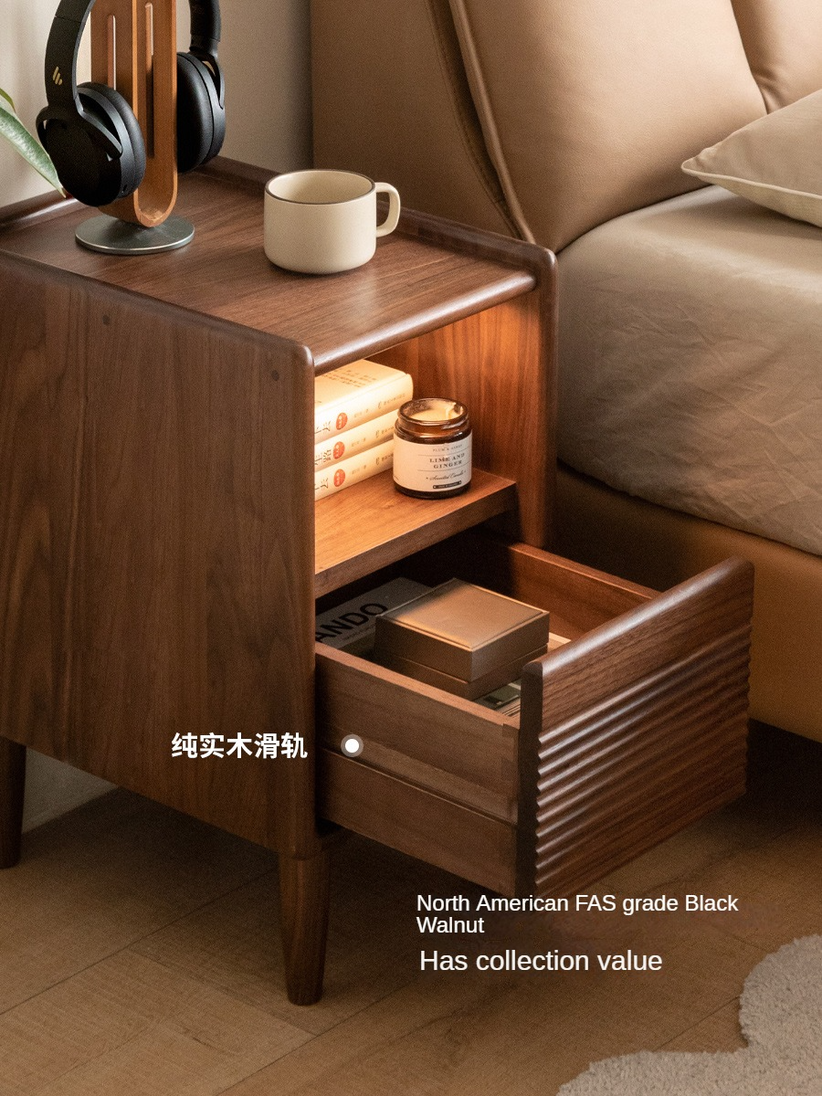 Black Walnut Solid Wood Nightstand Narrow Night Light.