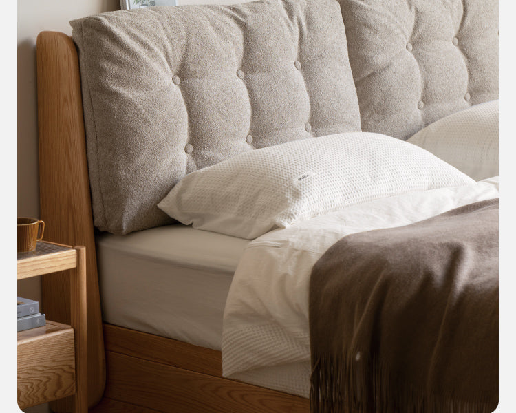 Oak Solid Wood Fabric Box Bed Cream Style