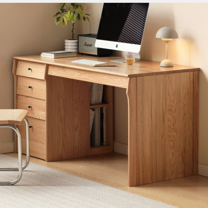 Oak, Cherry Solid Wood Desk Bookshelf Integrated Warm Light