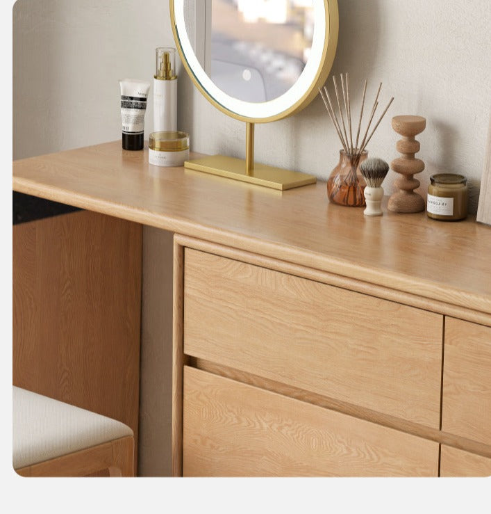 Oak, Solid Rubberwood Dressing Table L-Shaped Corner