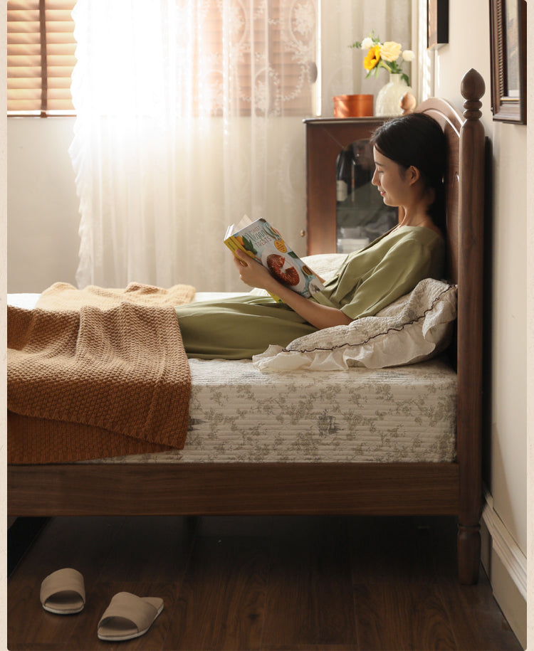 Black Walnut, Poplar Solid Wood Big Bed Retro French