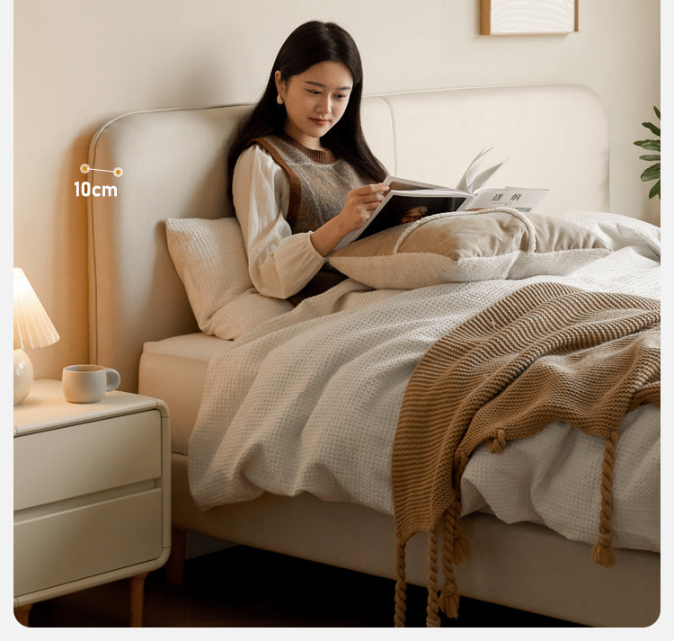 Fabric Cream Soft Minimalist Bed