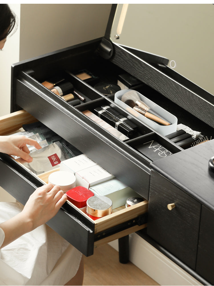 Oak Solid Wood Black Makeup Table Mirror LED Touch.