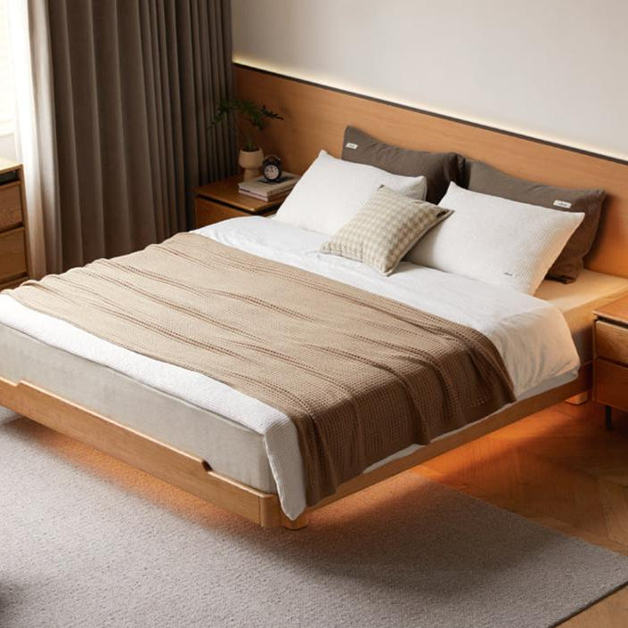 Cherry Wood Solid Wood platform bed, headboard-free bed with Light.