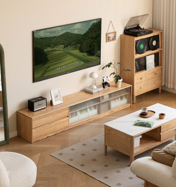 Oak, Rubber Solid Wood TV Cabinet Floor Combination,