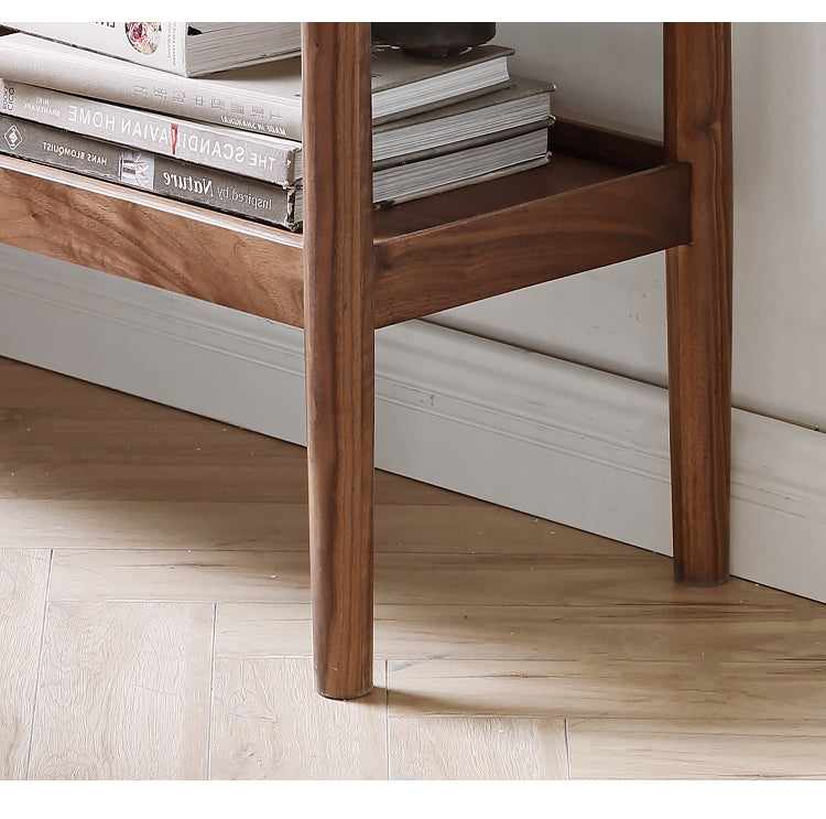 Black Walnut Solid Wood Side Table, Double Layer Storage Shelf