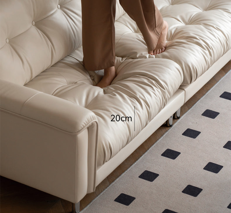 Leather Straight Italian Style Light Luxury Sofa,