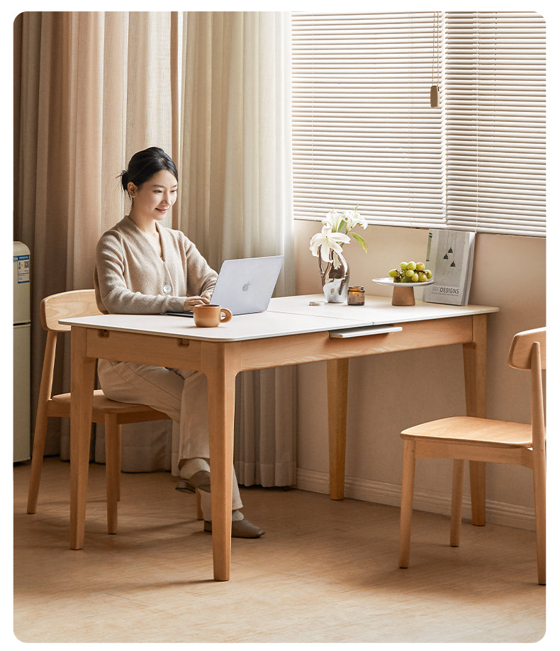 Beech Solid Wood Rock Plate Folding Dining Table