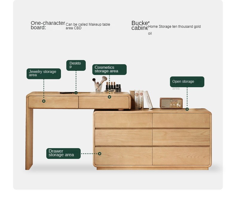 Ash Solid Wood Telescopic Dressing Table Integrated Storage.