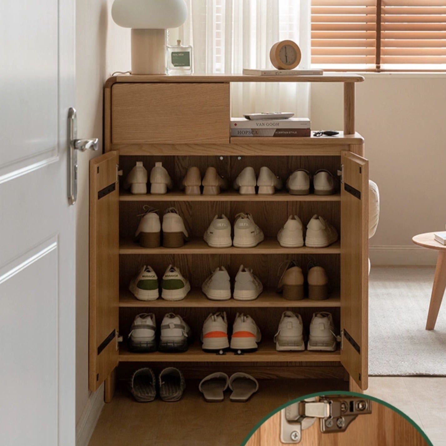 Oak Solid Wood, Solid Rubberwood Partition Entry Porch Shoe Cabinet