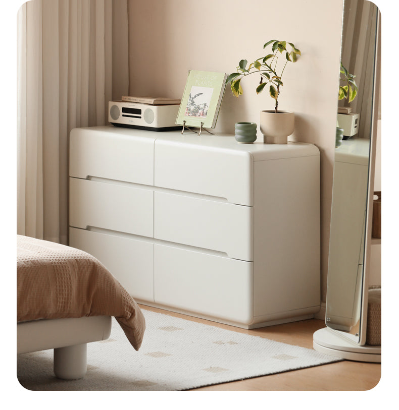 Poplar, Solid Rubberwood Storage Cream Drawer Dresser