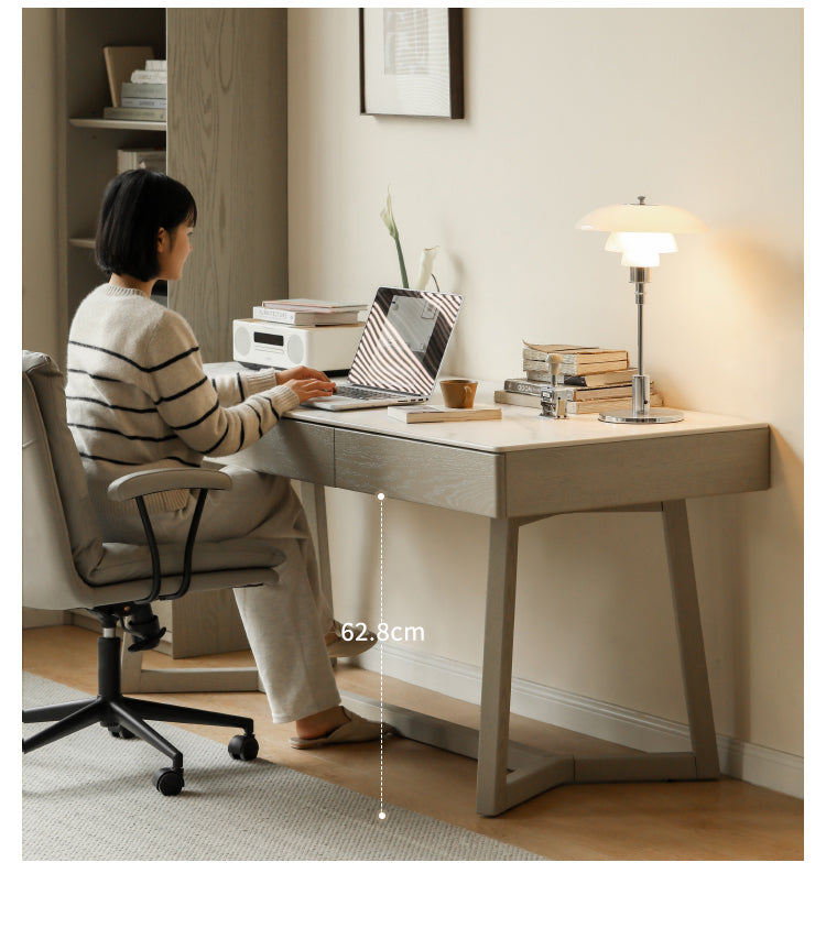 Oak, Poplar Solid Wood Slate Warm Elegant Desk With Drawer