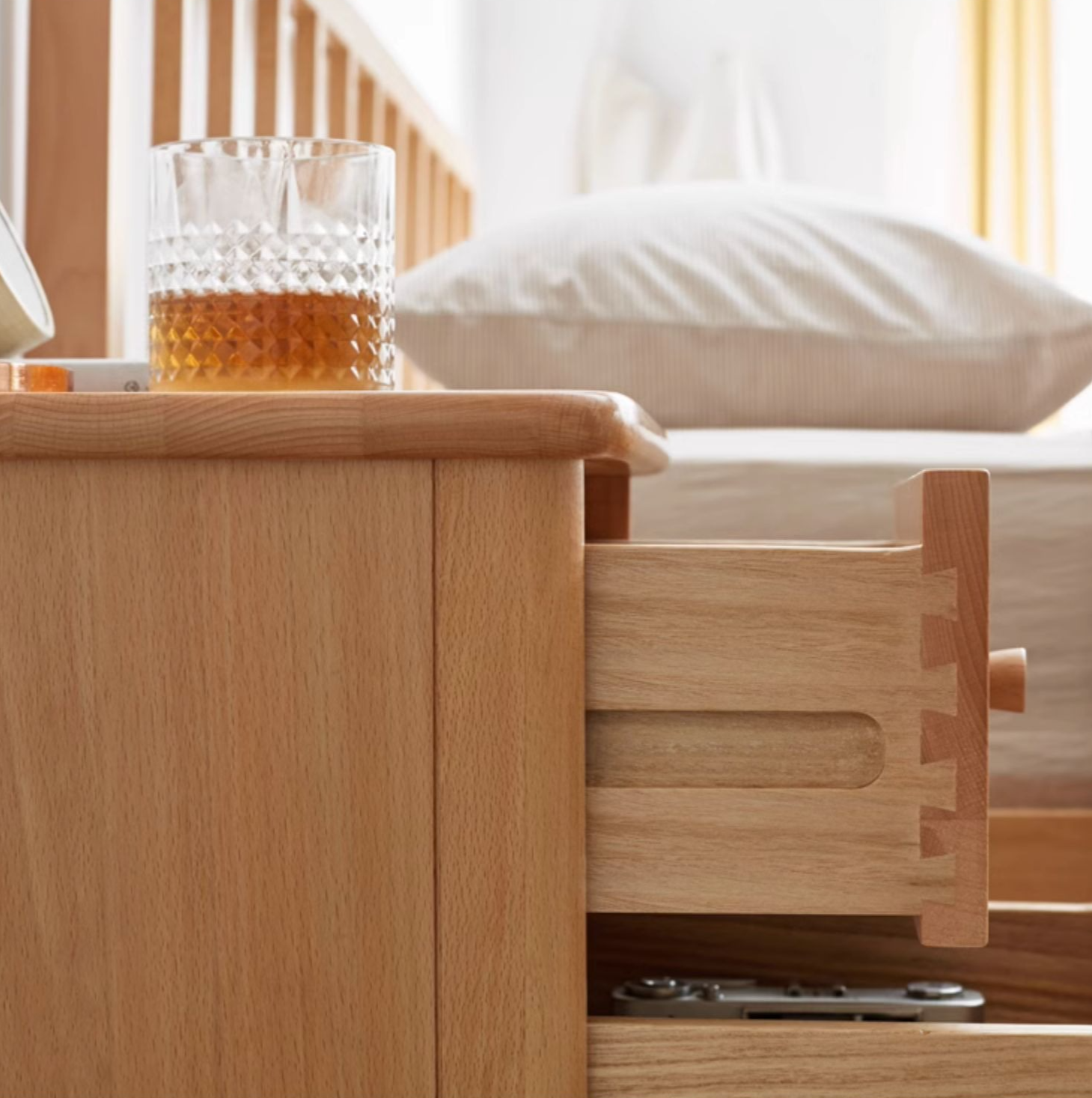 Beech Solid Wood Drawer Nightstand.