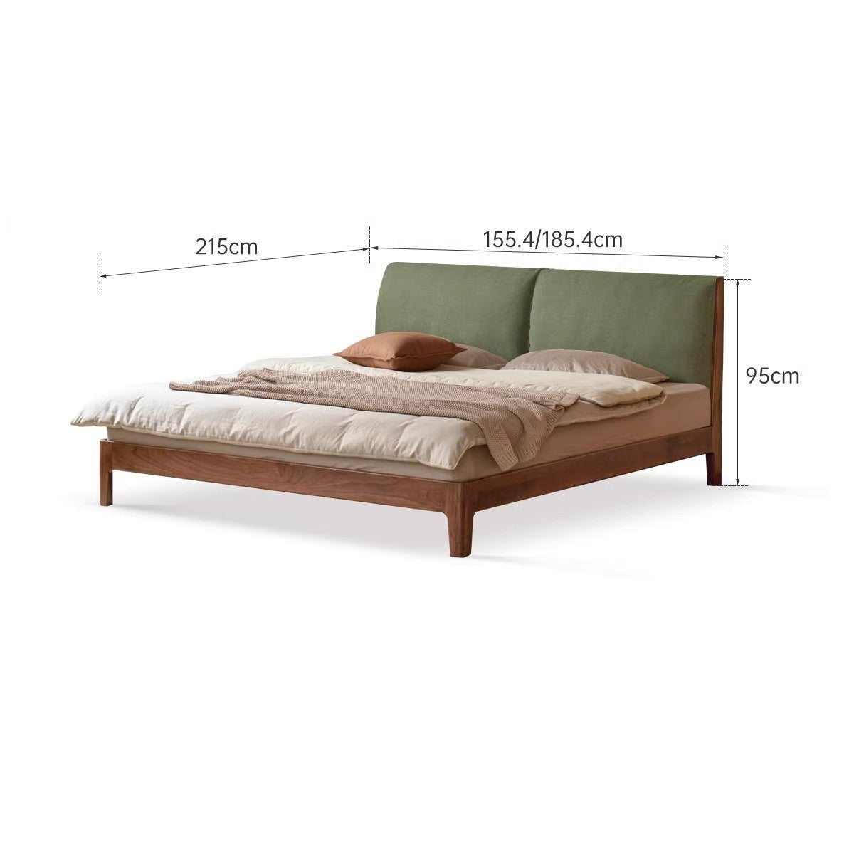 Beech, Oak, Black Walnut Solid Wood Fabric Soft Bed