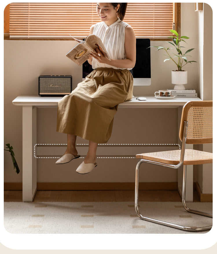 Birch solid wood slate desk white cream style "