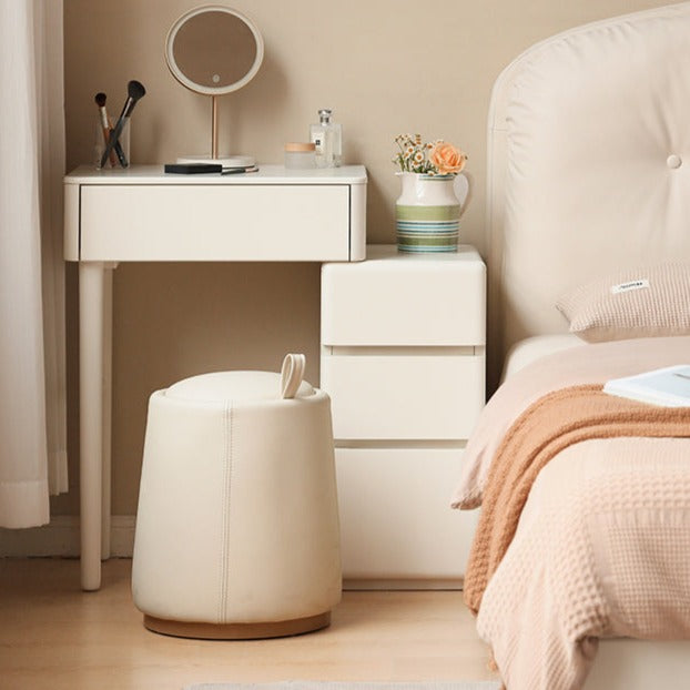 Poplar Solid Wood Telescopic Small Dressing Table Cream Style.