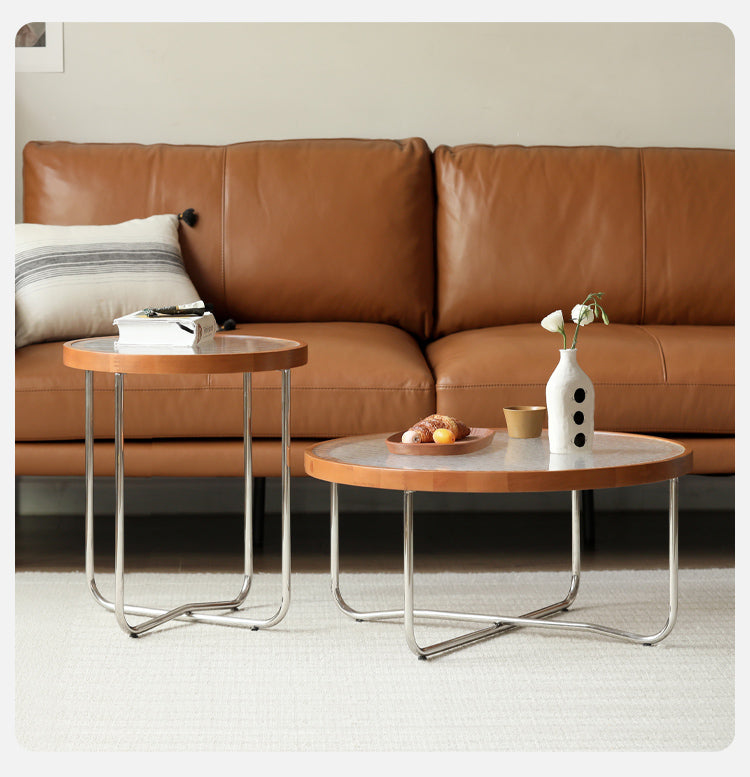 Beech Solid Wood Round Glass Coffee Table