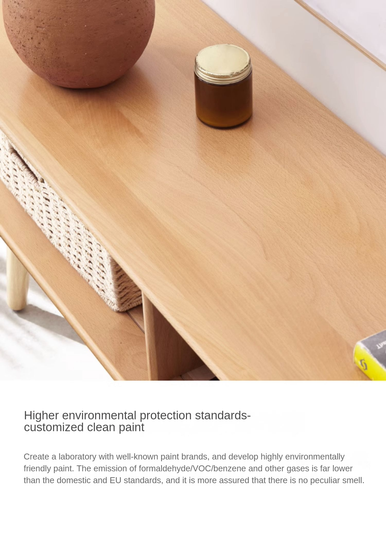 Beech Solid Wood TV Cabinet Open Storage.