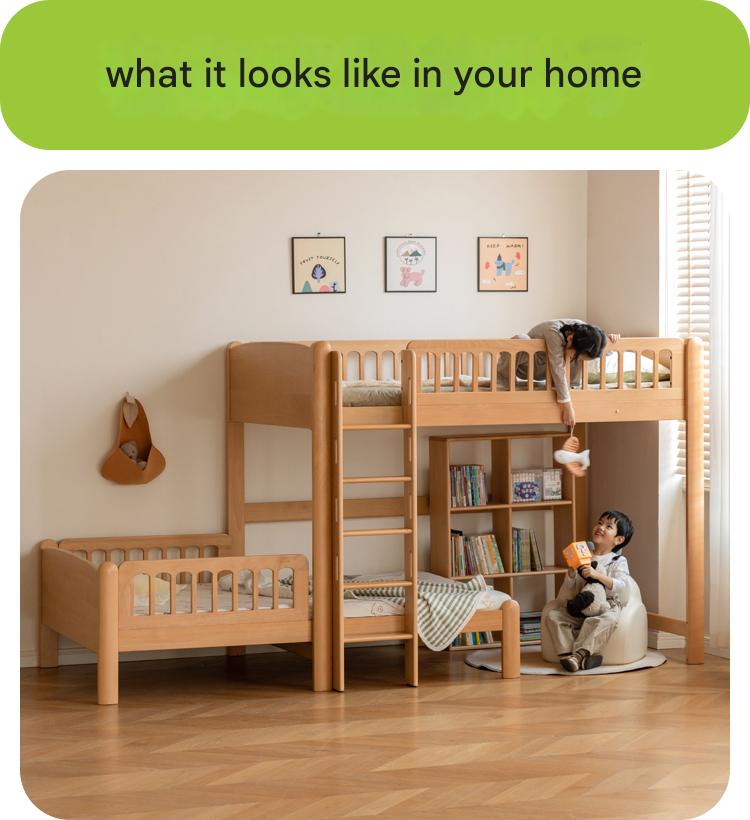 Beech solid wood children's bunk bed.