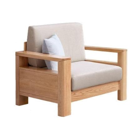 Solid Rubberwood, Oak Solid Wood Cotton Fabric Sofa