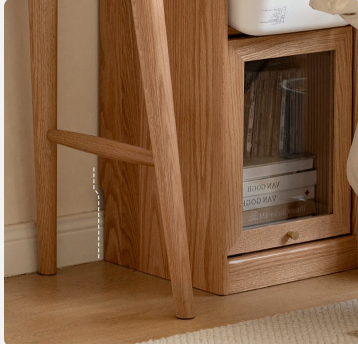 Oak Solid Wood Bookcase Corner Glass Flip Door
