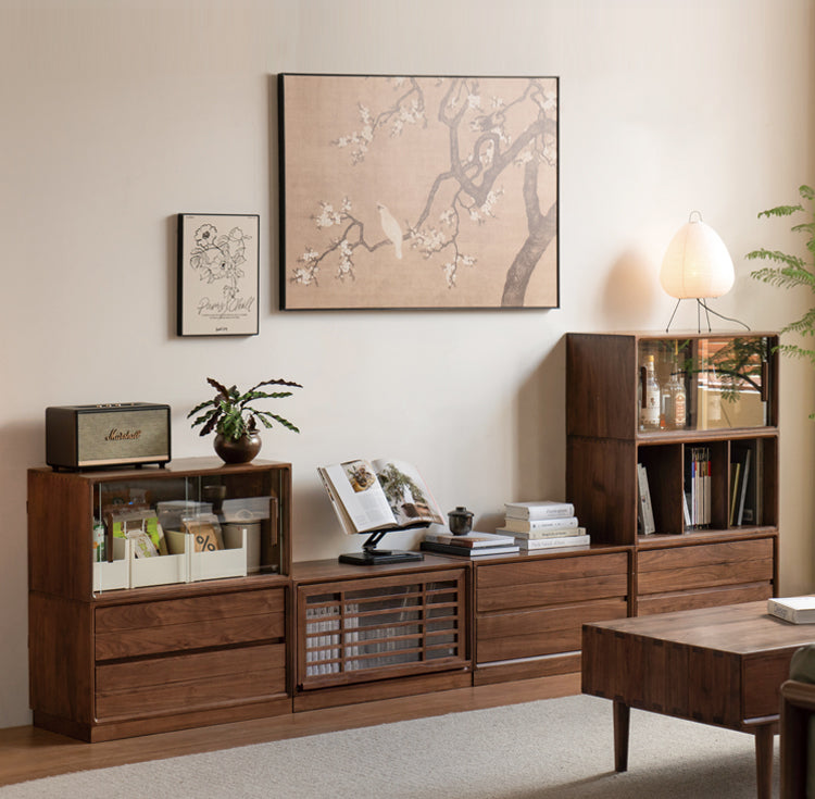 Black Walnut Solid Wood Free Combination Multifunctional Bookcase.