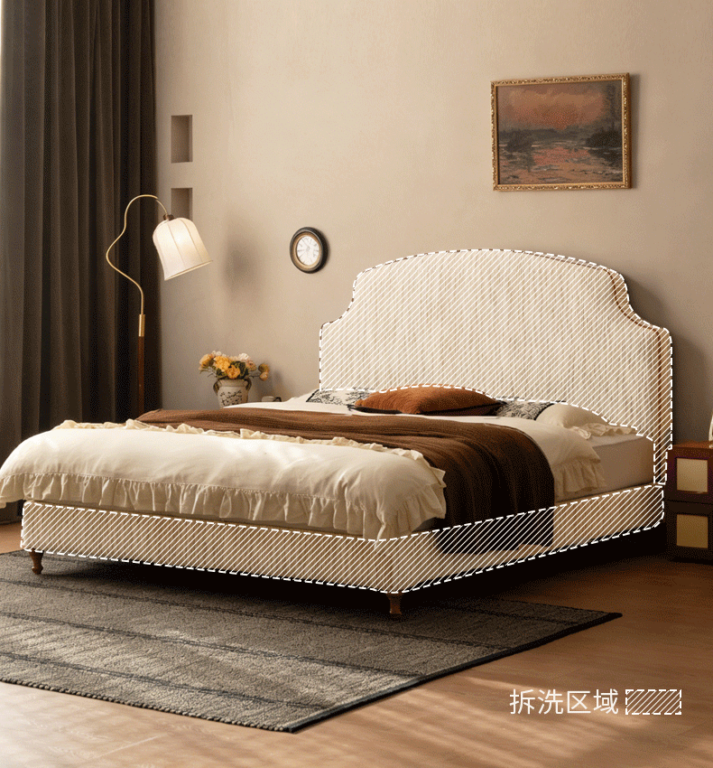 Fabric Soft Headboard Bed French Retro Style