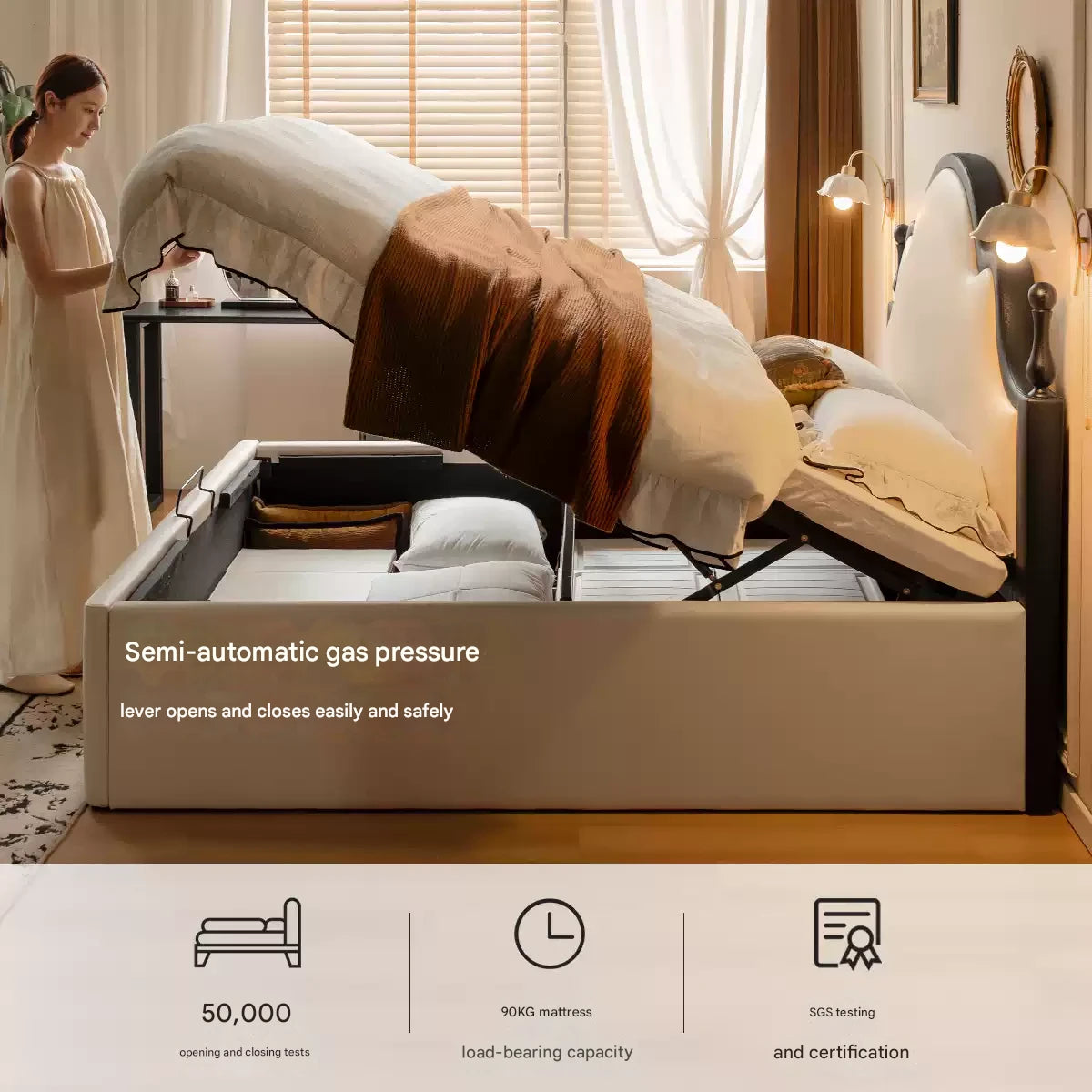 Ecological Cloud Leather French Retro Edge White Box Bed