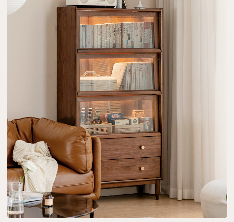 Black Walnut Solid Wood Side Cabinet Flip Door