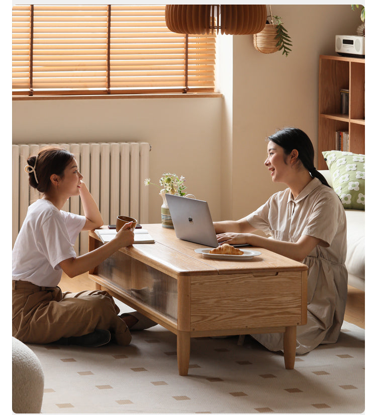 Oak Solid Wood Modern Slate Lifting Coffee Table