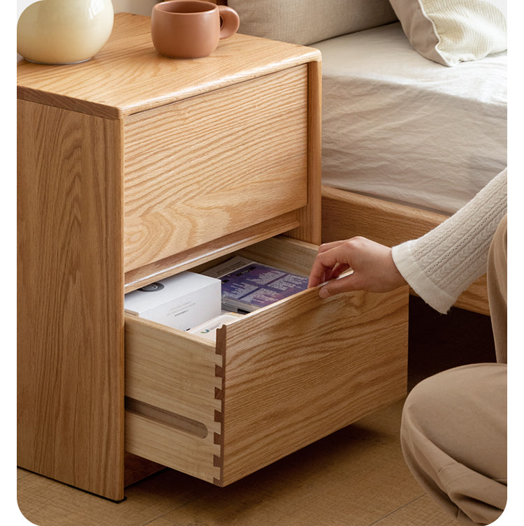 Oak Solid Wood Two Drawer Nightstand.