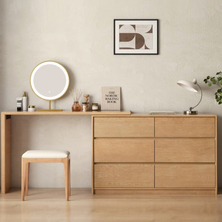 Oak, Solid Rubberwood Dressing Table L-Shaped Corner