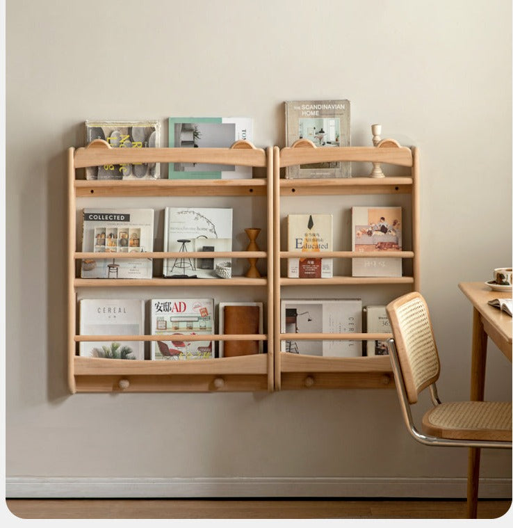 Beech Solid Wood Cute Bear Wall-Mounted Bookshelf Display Shelf
