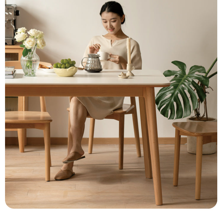 Beech Solid Wood Dining Table With Rock Slab Surface