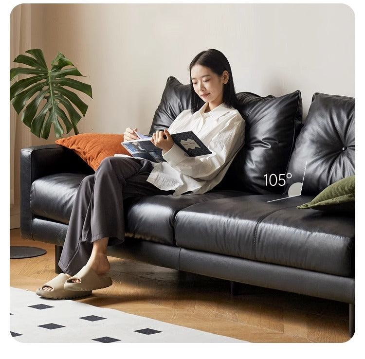 Leather Sofa, Black Top Layer Light Luxury Cowhide Sofa