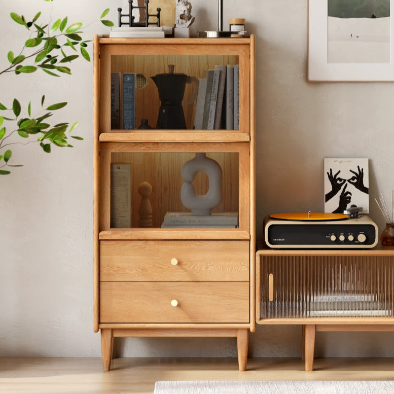 Oak, Ash Solid Wood Flip Door Side Cabinet LED Light