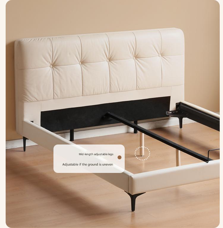 Genuine Leather Light Luxury Bed, Cream Style