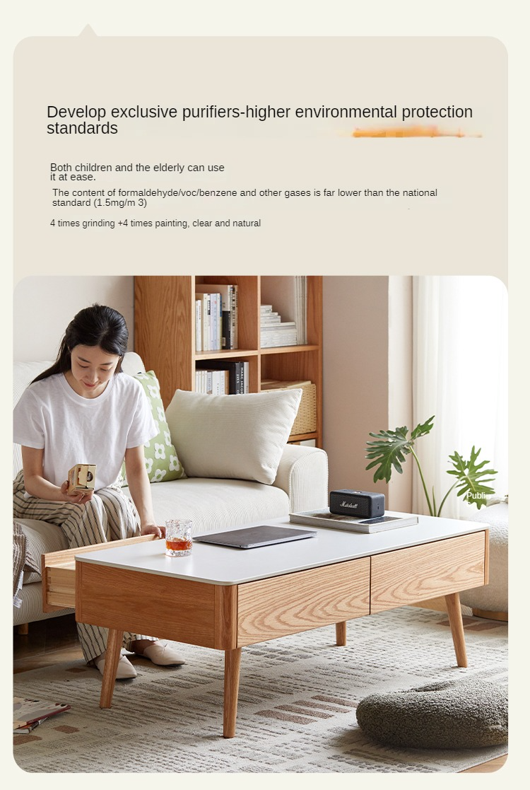 Oak, Beech Solid Wood Slate Coffee Table Simple Modern