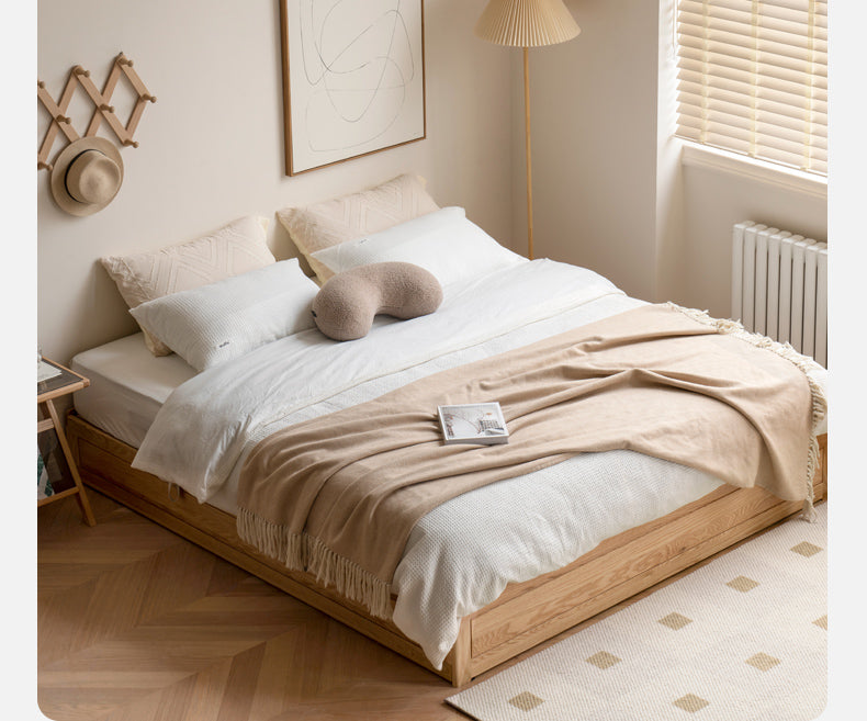 Oak solid wood platform bed, headboard-free Box bed