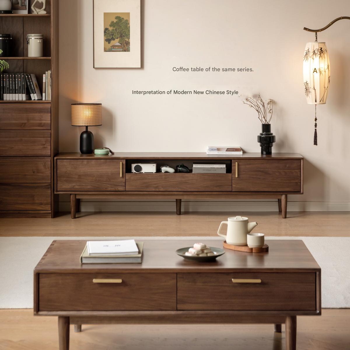Black Walnut Solid Wood TV Stand Cabinet