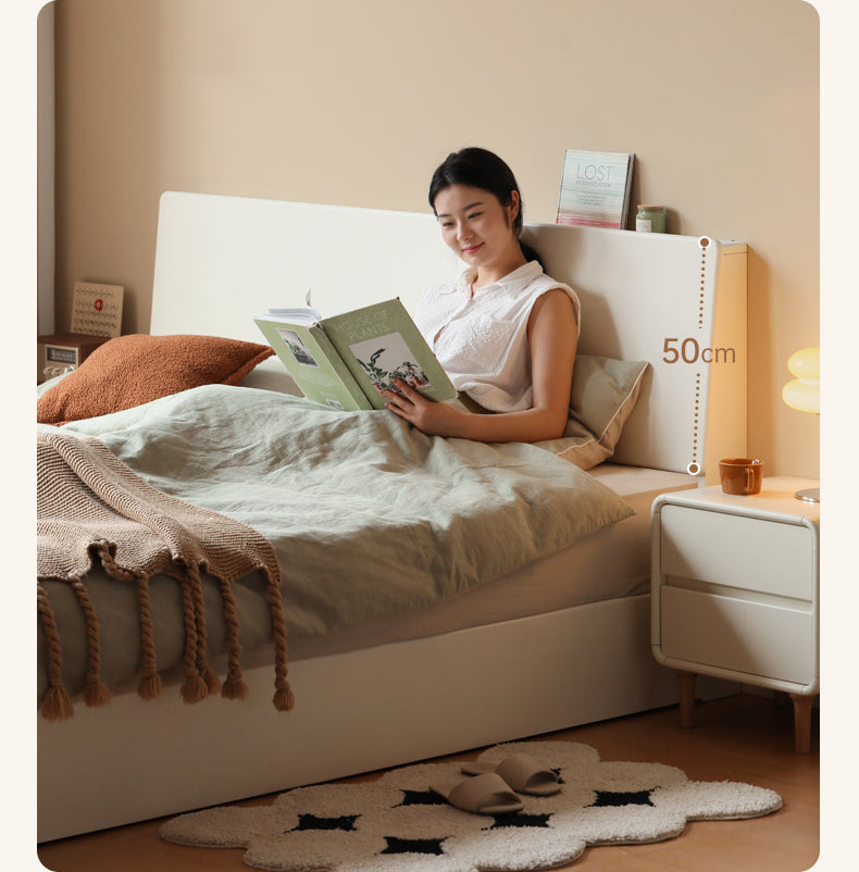 Rubber Wood,Poplar Solid Wood Box Bed, Cream Storage Bed