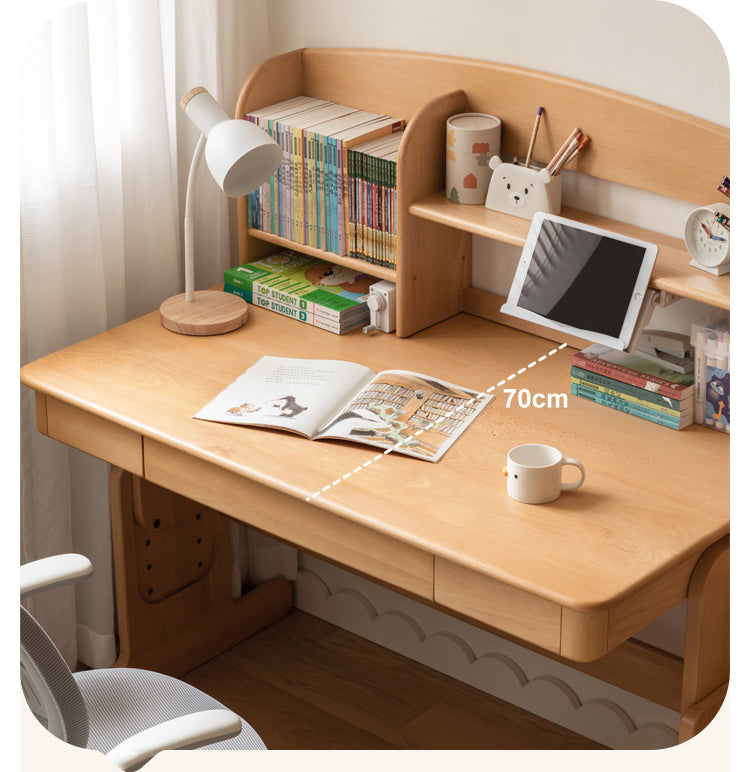 Beech Solid Wood Lifting Desk Bookshelf Combination