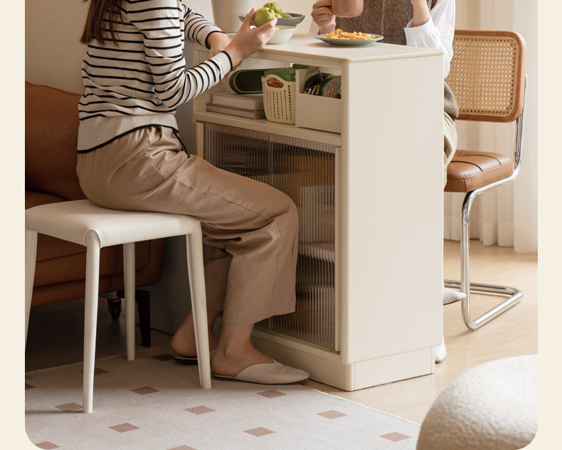 Poplar Solid Wood Partition Dining Cabinet, White Cream Rock Board