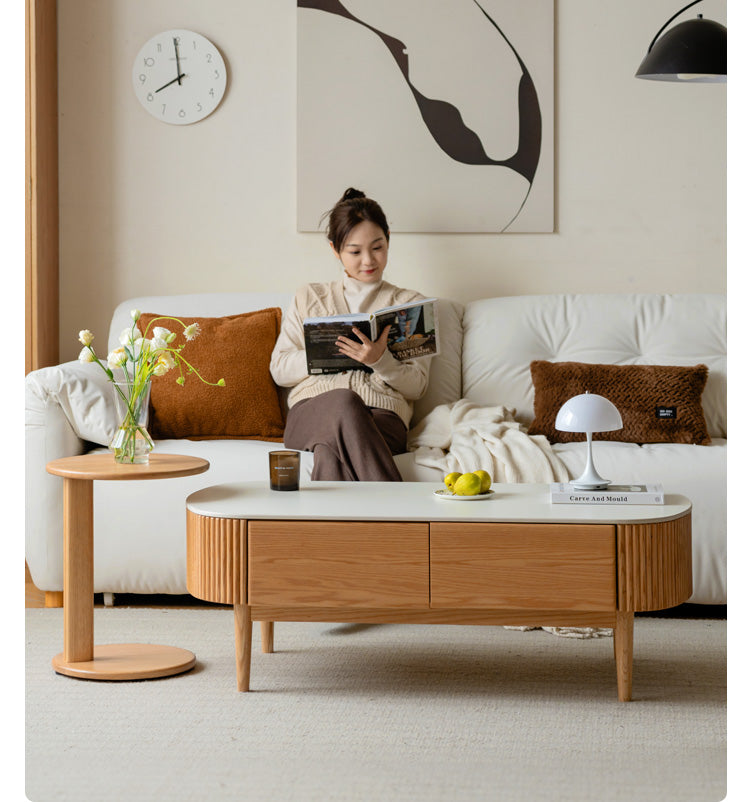 Oak Solid Wood Slate Coffee Table Modern Log Coffee Table